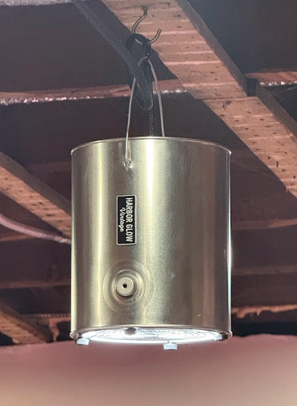 Finished custom LED paint can grow light — Harbor Glow Vintage, handmade for indoor seed starting