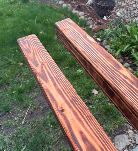 Two yakisugi legs finished outdoors showing grain depth